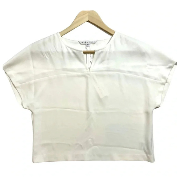 NWT Trina Turk Split Neck Cropped Blouse - Picture 1 of 4